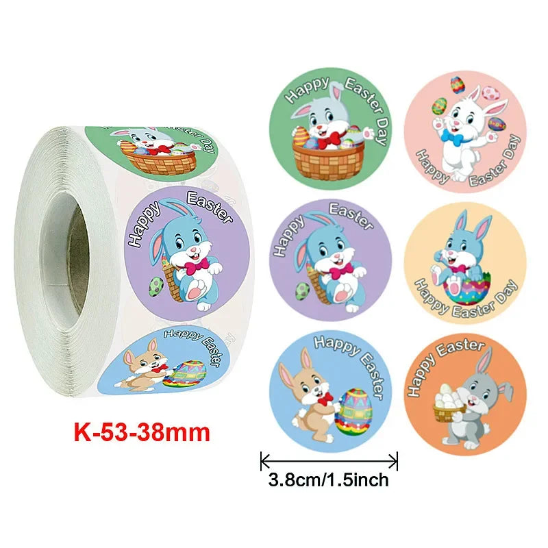 1.5 Inch Happy Easter Rabbit Stickers Sealing Bunny Thank You Sticker Roll for Gift Packging Decor School Stationery Supplies - Lootquake