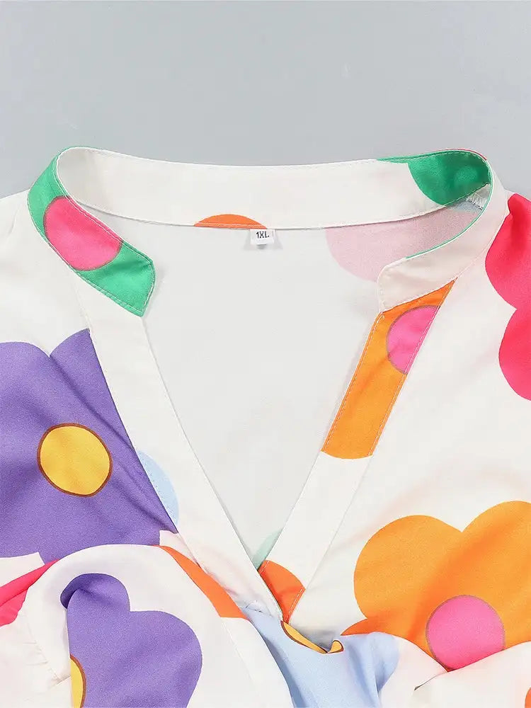 Plus Size New for Summer 2024 Women's Long Sleeve Floral Dress V-Neck Button Long Dress Long Sleeve Button Down Dress - Lootquake