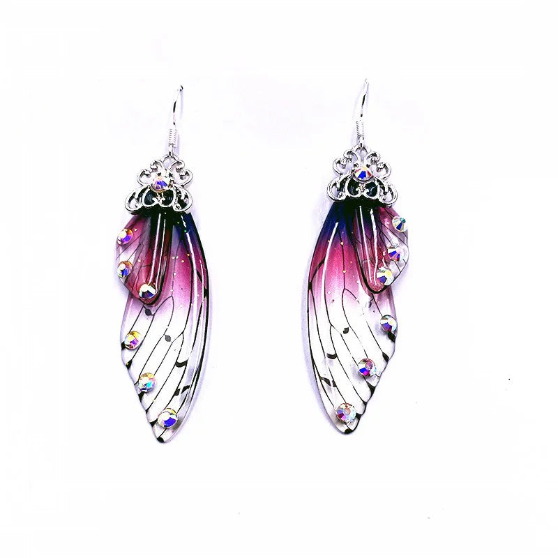 New Handmade Fairy Simulation Wing Earrings Insect Butterfly Wing Drop Earrings Foil Rhinestone Earrings Romantic Bridal Jewelry - Lootquake
