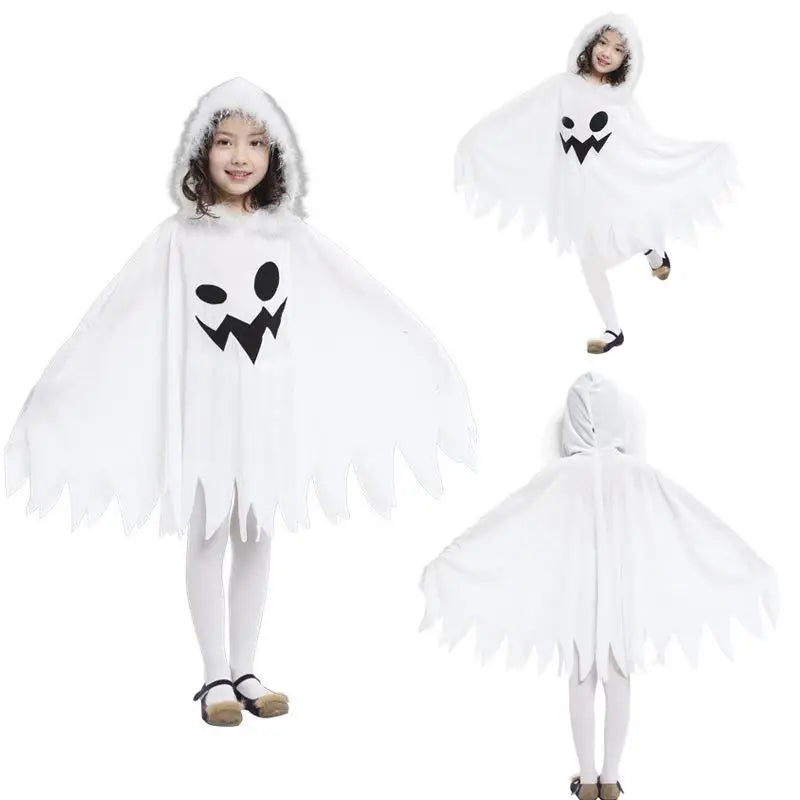Halloween Cloak Toddler Kids Girls Boys Ghost Hooded Cosplay Costumes White Poncho Cape Christmas Dress Up