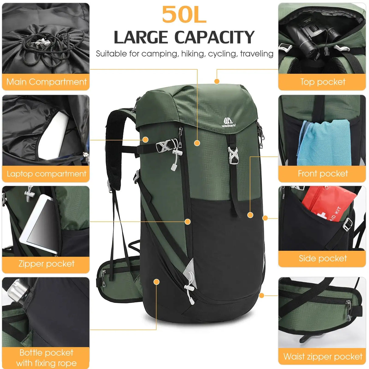 50L Mountain Backpack Waterproof Shoulder Bag Outdoor Sports Bag Tactical Backpack for Men / Women Camping tent Travel Hiking - Lootquake