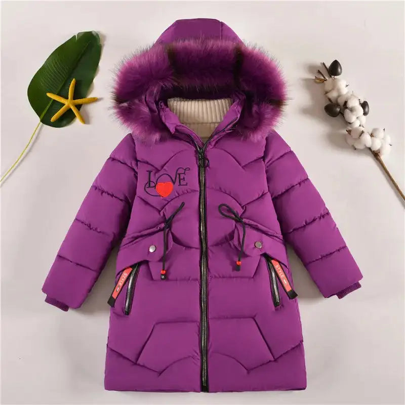 4 Color Big Size Winter Keep Warm Long Style Girls Jacket Teenage Thick Heavy Cold-proof Hooded Windbreaker Coat For Kids - Lootquake