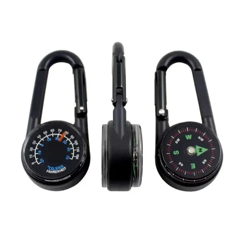 1 Pc Compass Thermometer Carabiner 3 in 1 Mini Compass Carabiner Clip Outdoor Hiking Survival Key Ring Double Sided Metal - Lootquake