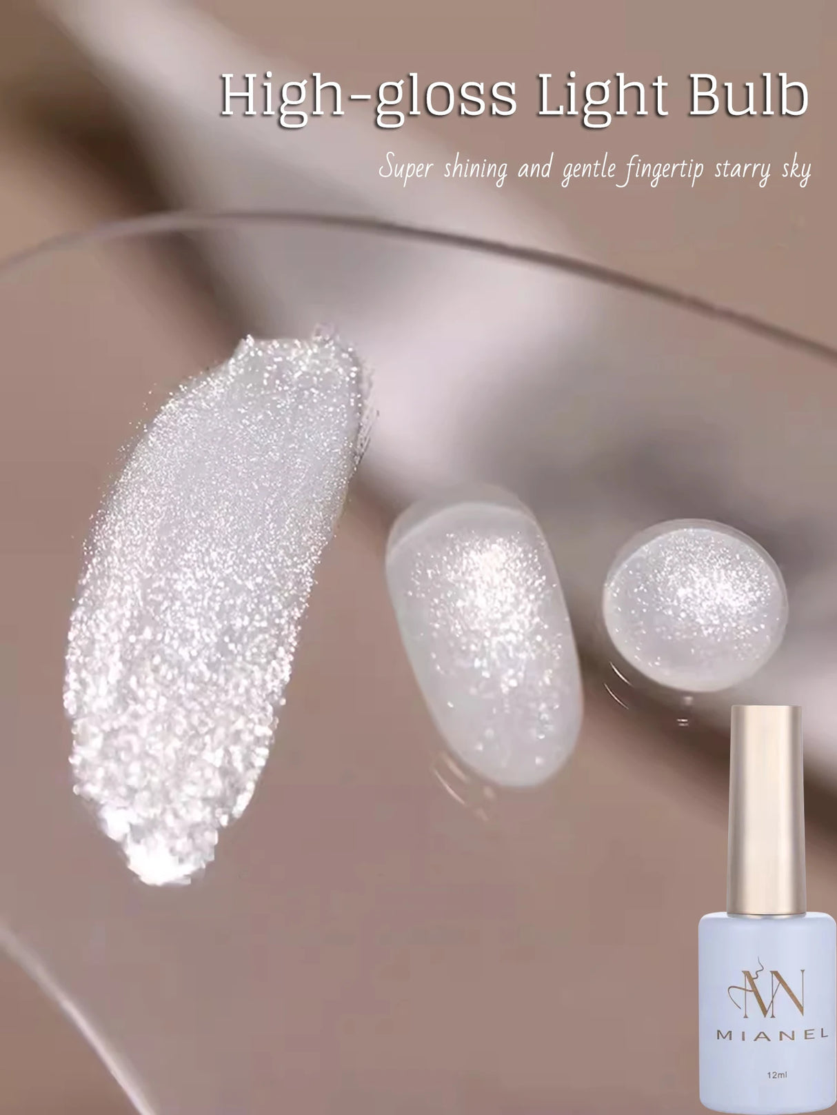 Esmalte de uñas en gel MIANEL12ML de alto brillo con purpurina fina en polvo, color blanco lechoso, nuevo estilo que combina con todo.