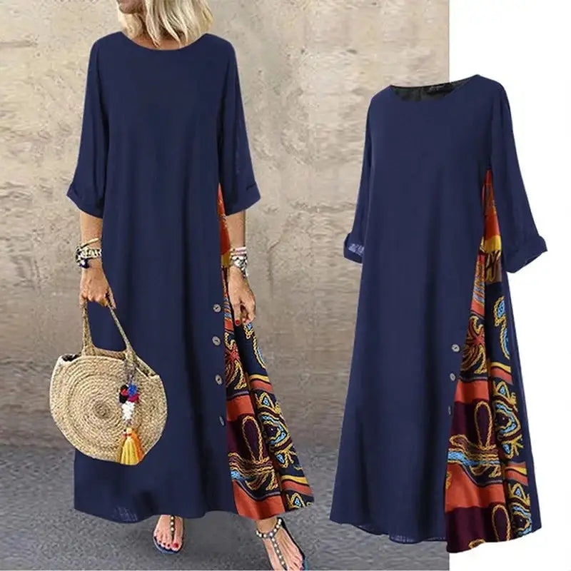 Women's Fashion Casual Loose Big Swing Half Sleeve Long Dress Floral Holiday Maxi Dress Plus Size Vestidos Longos Robe - Lootquake
