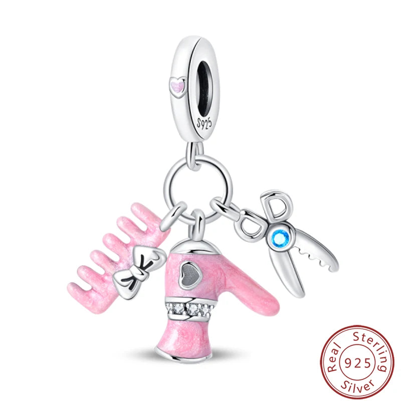 S925 Sterling Silver Princess Golf Hamster Camera Travel Three Piece Set Charms Beads 3mm DIY Fine Jewelry Making - Lootquake