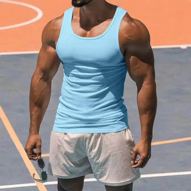 American Vest, Summer Europe And The United States Men Stretch Sports Gym Training, Tight Hurdle Sleeveless Top Solid Color Vest - Lootquake