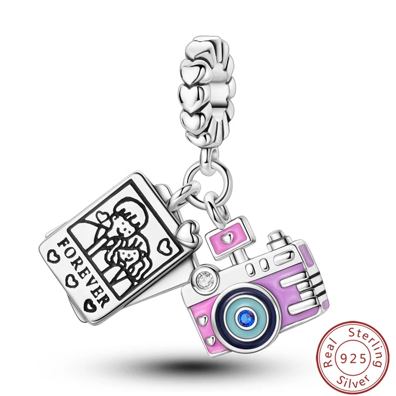 Ensemble de trois breloques en argent sterling S925, perles de 3 mm, motif princesse, golf, hamster, appareil photo, voyage, fabrication de bijoux fins