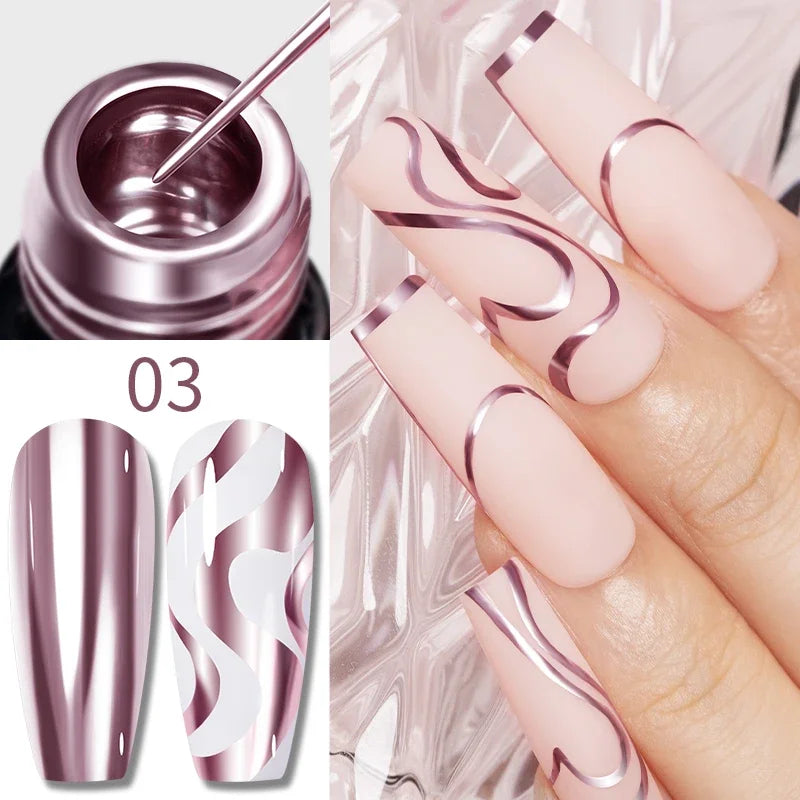 Esmalte de uñas en gel semipermanente, efecto espejo metálico, cromado, superbrillante, francés, UV LED, 5 ml, dorado y plateado.