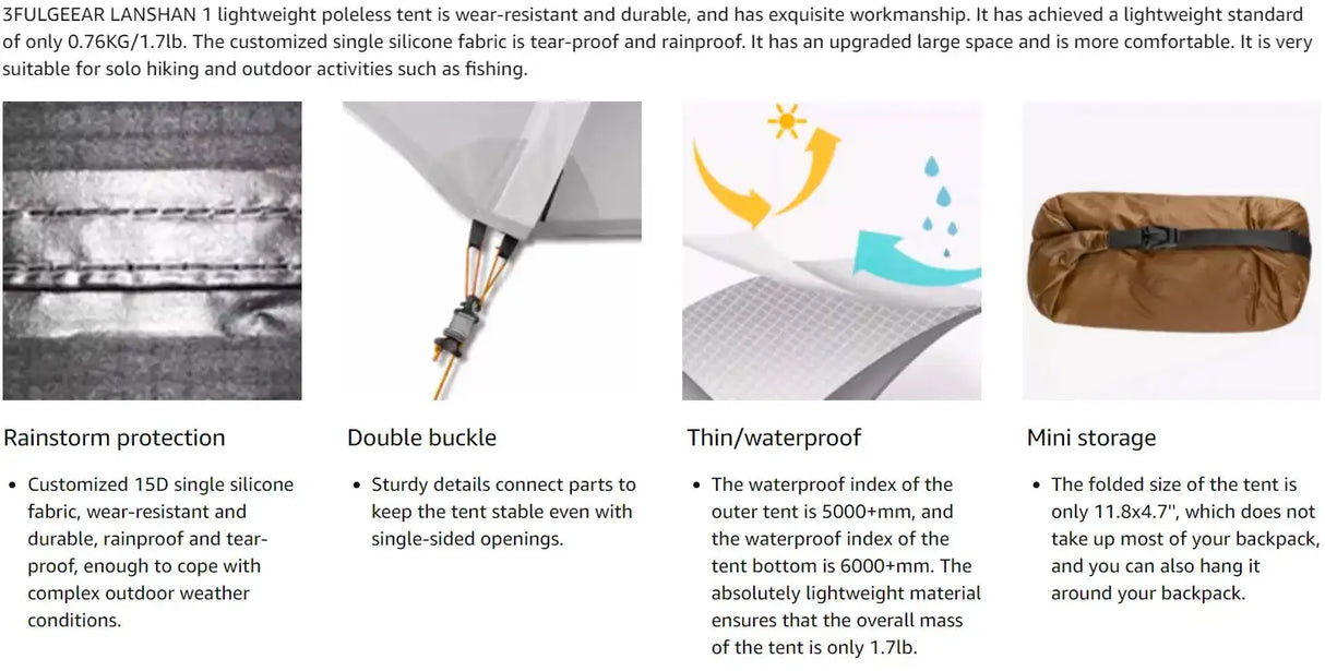 3F UL Gear Lanshan1 Ultralight Tent 3/4 Season Portable Backpacking Tent for 1p Double Layer Tent for Camping, Climbing, Hiking - Lootquake