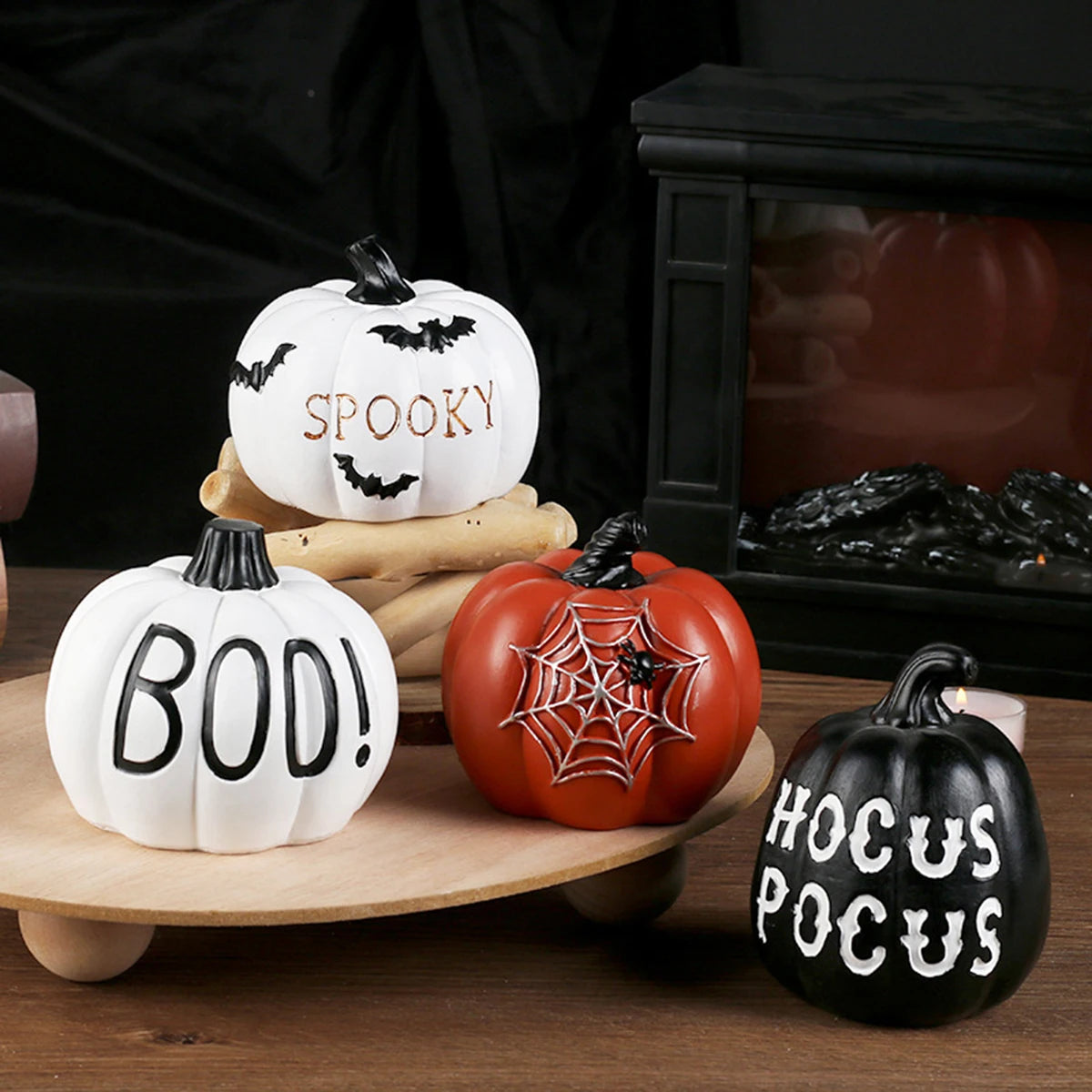 Spooky Resin Pumpkin Decor - Gothic Tabletop Centerpiece for Halloween