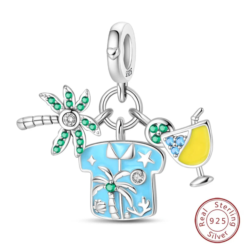 Ensemble de trois breloques en argent sterling S925, perles de 3 mm, motif princesse, golf, hamster, appareil photo, voyage, fabrication de bijoux fins