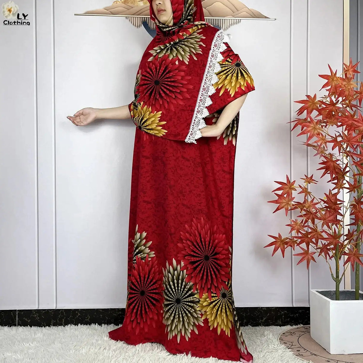 2024 Latest Muslim Sets Women Clothing Cotton Floral Loose Dashiki Long Dress African Abaya Dubai Traditional Islamic Clothing