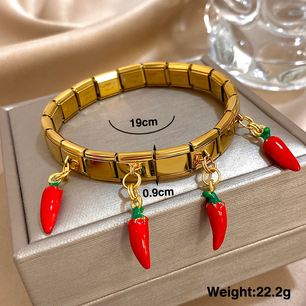 Greatera Cherry Pendant Pattern Bangle For Women Trendy 9mm Wide Design Bracelet Tide Delicacy Creative Euro-american Jewelry - Lootquake