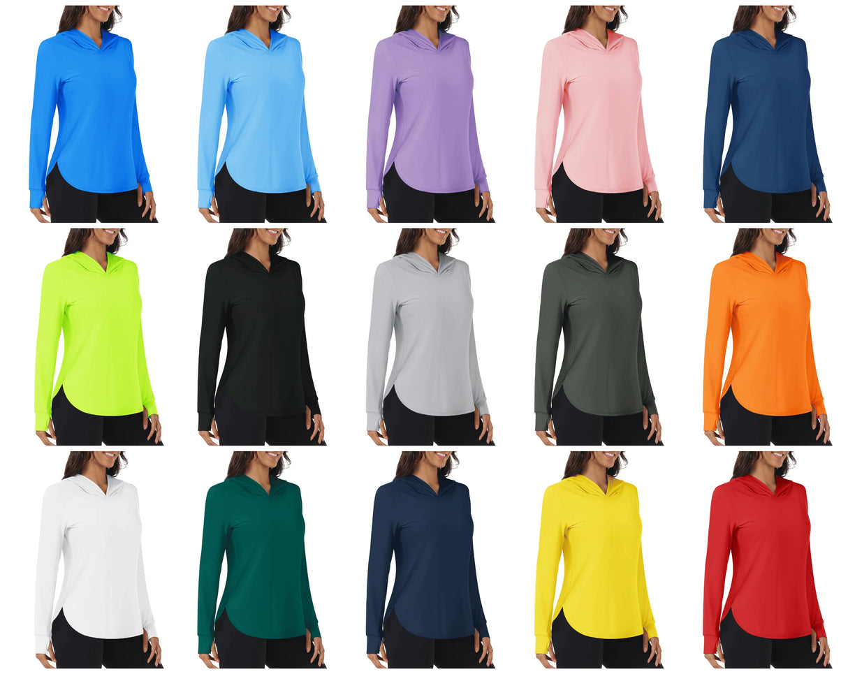 TACVASEN UPF 80+ Quick Dry Hooded T-Shirts Womens Summer Long Sleeve Sun UV Protection Tees Breathable Thumb Holes Pullover Tops - Lootquake