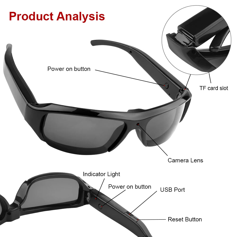 Lunettes caméra HD 1080p vidéo prendre des photos enregistreur vidéo extérieur cyclisme portable mini caméra contrôle à un bouton