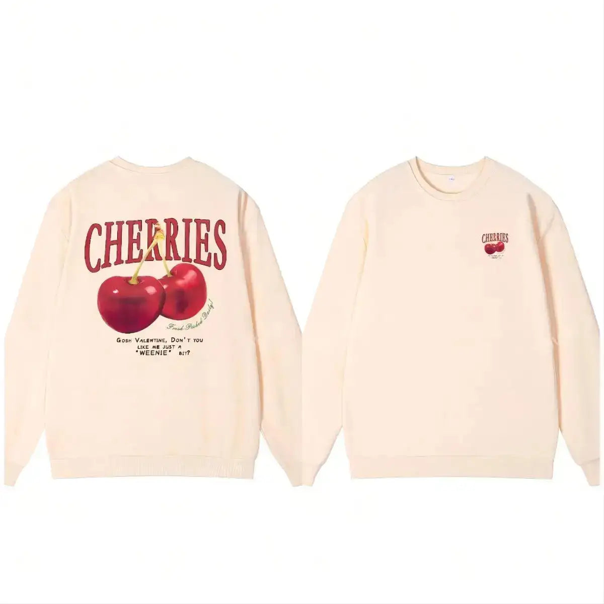 Casual Women's Sweatshirts Cherries Graphic Printing Hoodies Crewneck Fleece Warm Comfortable Pullovers Autumn Winter Streetwear - Lootquake