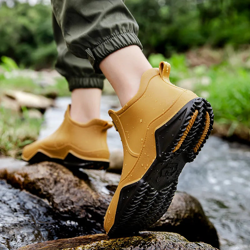 Fashion Couple's Outdoor Rain Boots New Men High Top Hiking Fishing Water Shoes Anti-slip Chef Work Ankle Boots Waterproof Shoes - Lootquake