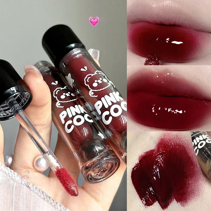 Lápiz labial líquido rojo oscuro con efecto espejo, color marrón rojizo, hidratante ligero, antiadherente, con alta pigmentación, maquillaje cosmético para labios.