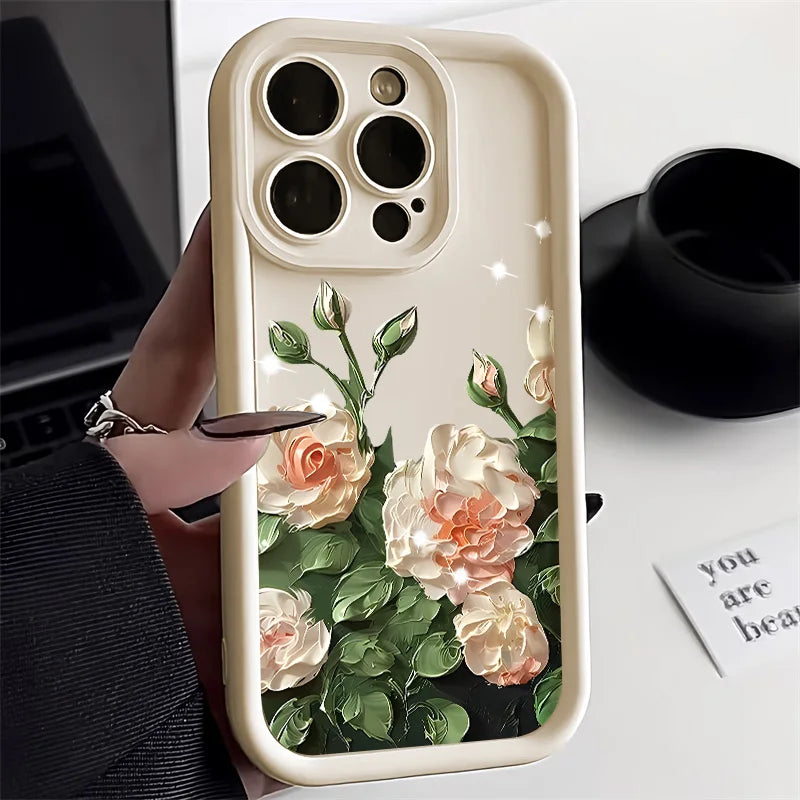 Funda de silicona mate con diseño de flores para teléfono