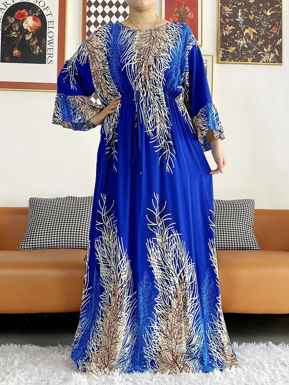 New Style African Dashiki Print Long Sleeve Loose Cotton Elegant Women Abaya Long Dress Summer Maxi Casual Dresses Vestidos