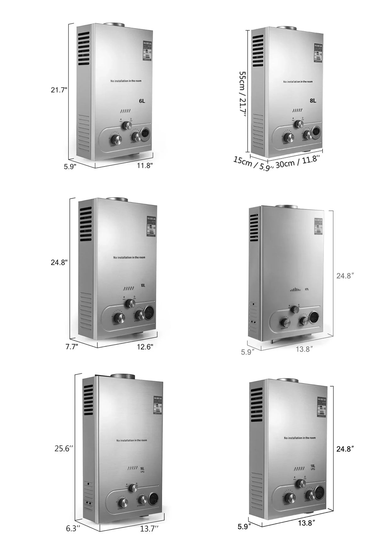 Chauffe-eau à gaz GPL VEVOR 6L 8L 10L 12L 16L 18L Chauffe-eau à gaz GPL instantané domestique sans réservoir au propane Chauffe-eau à gaz sans réservoir