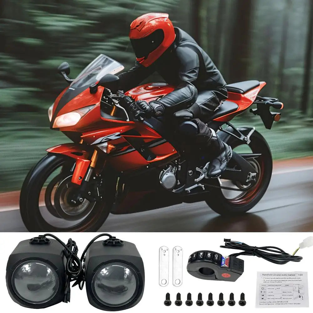 Altavoz Bluetooth para motocicleta, 12-80 V, sonido HiFi universal, estéreo para motocicleta, resistente a la intemperie, sistema de amplificación de audio, altavoz para manillar.