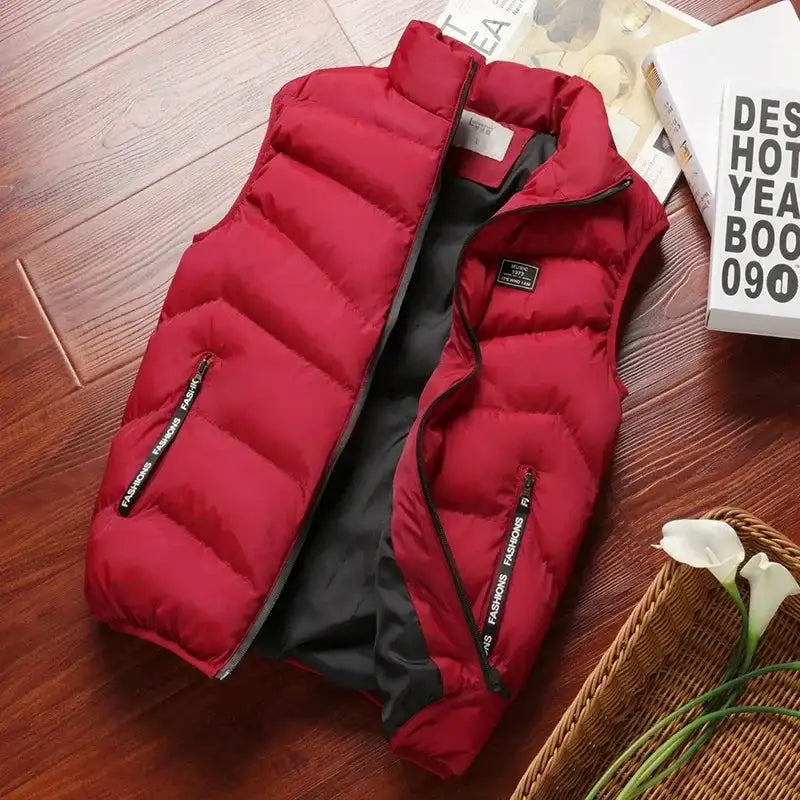 2024 New Puffer Sleeveless Coats Mens Solid Color Down Jacket Winter Warm Vest Jacket Men Waistcoat Outwear Windbreaker Clothing - Lootquake
