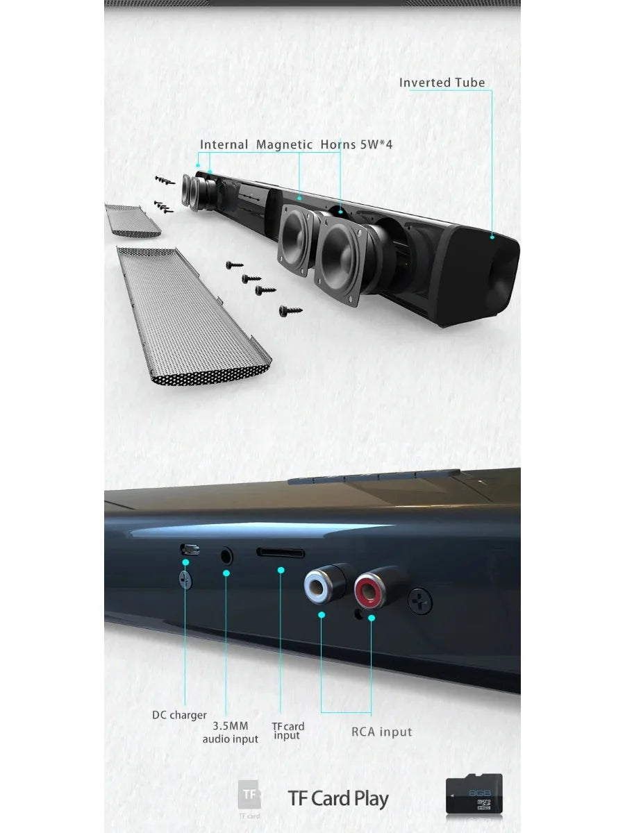 Potente altavoz inalámbrico Bluetooth para cine en casa, ordenador, TV, coche, caja de sonido, barra de sonido, graves potentes, subwoofer, radio, caja de sonido