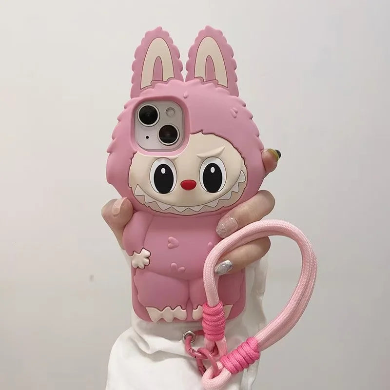Funda de silicona suave con diseño de conejo monstruo kawaii en 3D para iPhone