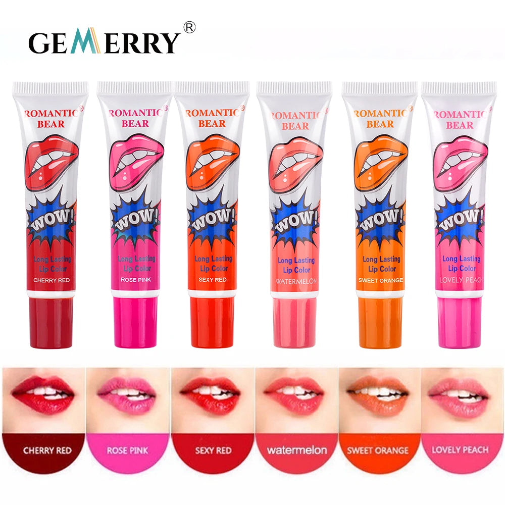 Gemerry 6 couleurs de rouge à lèvres pelable, maquillage magique et sexy, brillant à lèvres longue tenue, beauté, rouge à lèvres imperméable, cosmétique pour femmes