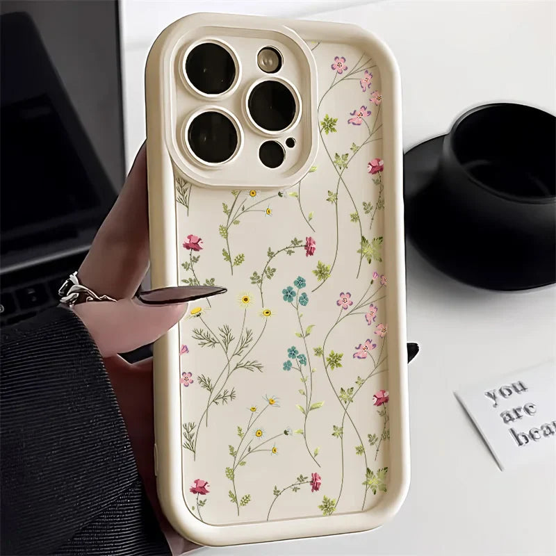 Funda de silicona mate con diseño de flores para teléfono