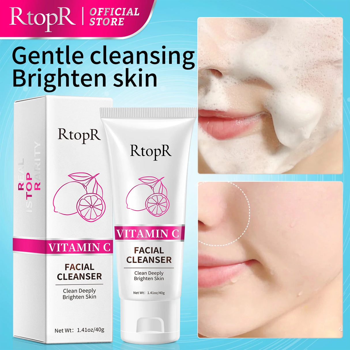 Limpiador facial con vitamina C Limpieza profunda Control de grasa del acné Limpia poros Blanqueamiento de la piel Limpia cutículas Cuidado de la piel Limpieza facial