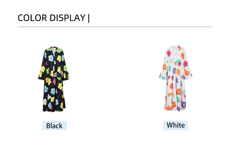 Plus Size New for Summer 2024 Women's Long Sleeve Floral Dress V-Neck Button Long Dress Long Sleeve Button Down Dress - Lootquake