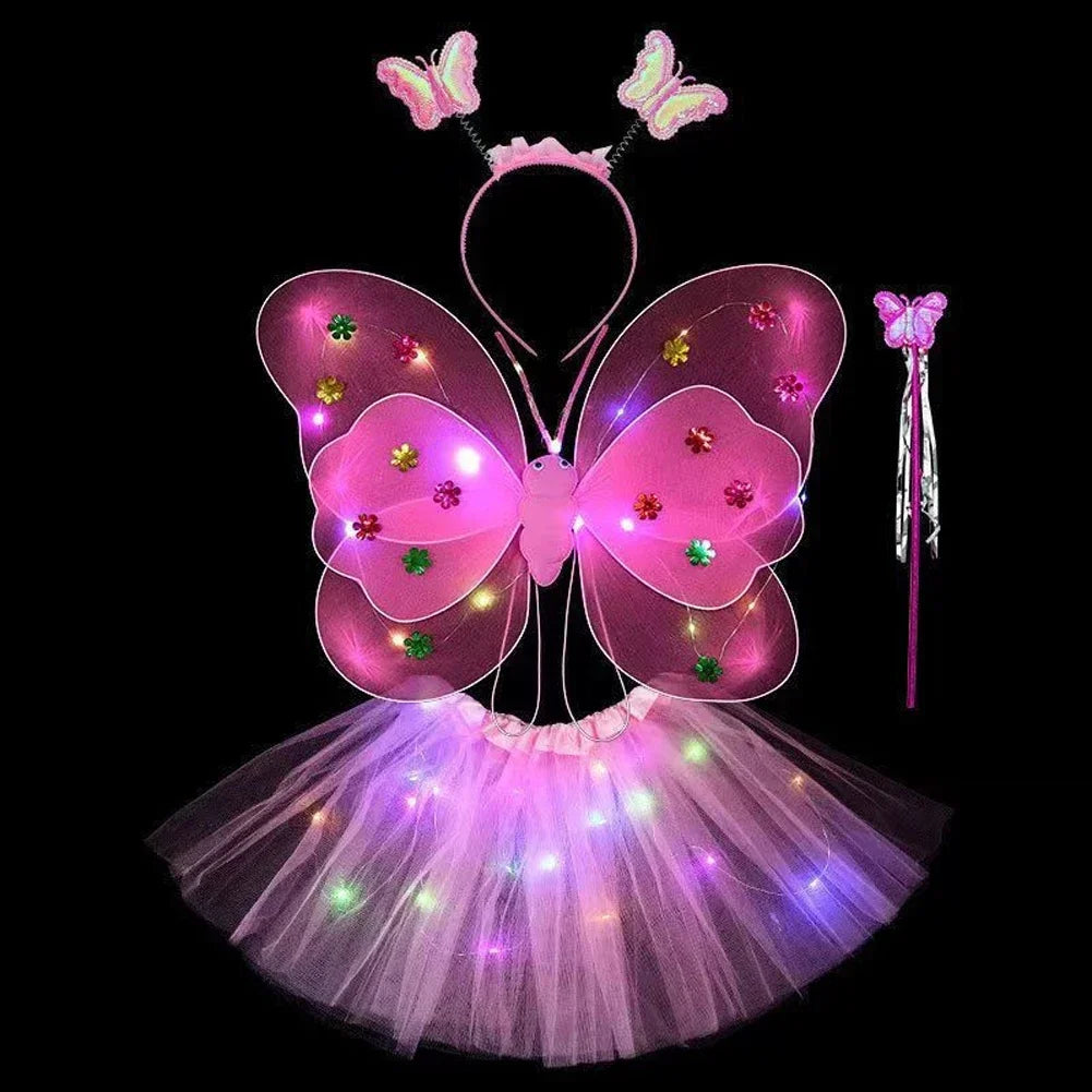 LED Children Costume Props Girls Skirts Angel Luminous Wings Flashing Butterfly Skirt Lights Suit 2-8year Easter Valentines Day - Lootquake
