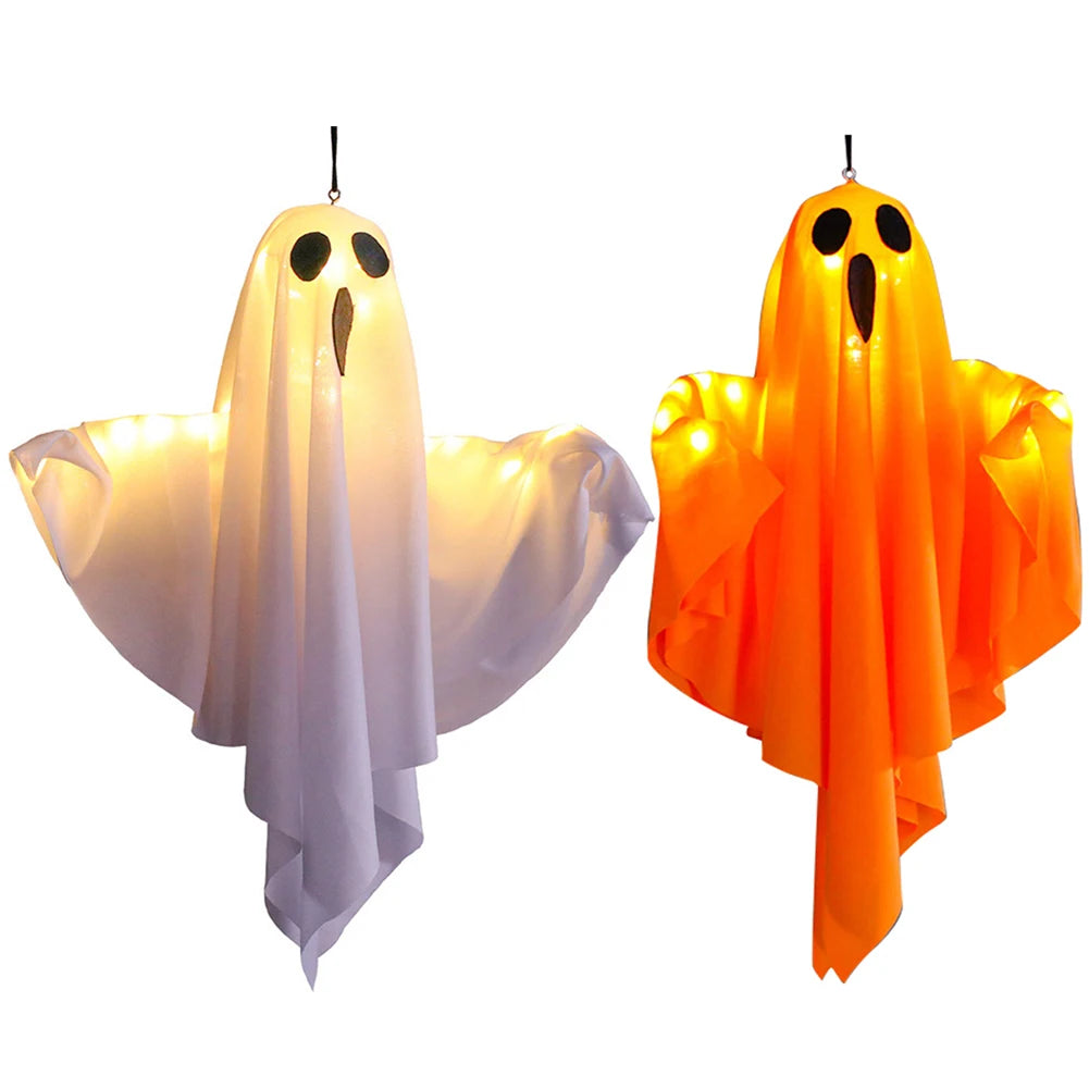 Fantôme blanc lumineux d'Halloween à suspendre avec guirlandes lumineuses, décoration d'extérieur d'Halloween, 50 cm, décoration de fête d'Halloween