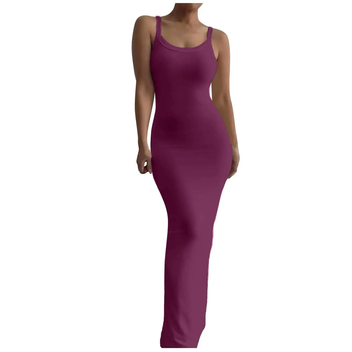 Women's Bodycon Maxi Dress Summer Sleeveless Long Dress For Beach Holiday Vacation Robes Femmes Solid Color Slim Fit Dresses - Lootquake