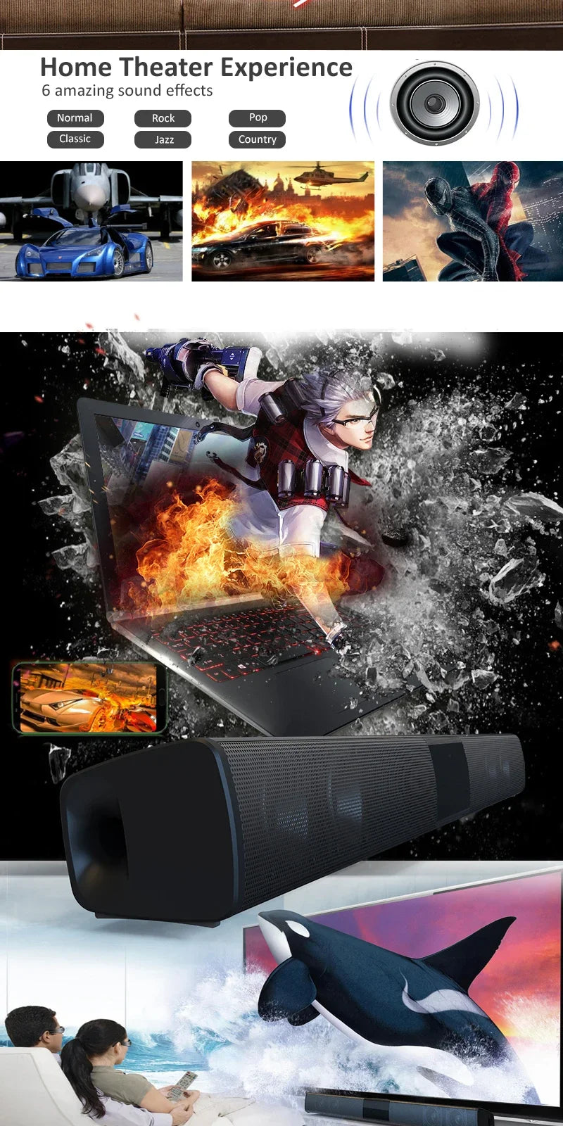 Sistema de sonido para cine en casa, altavoces Bluetooth para TV, barra de sonido, subwoofer, radio, centro de música, radiocasete, columna, gran oferta