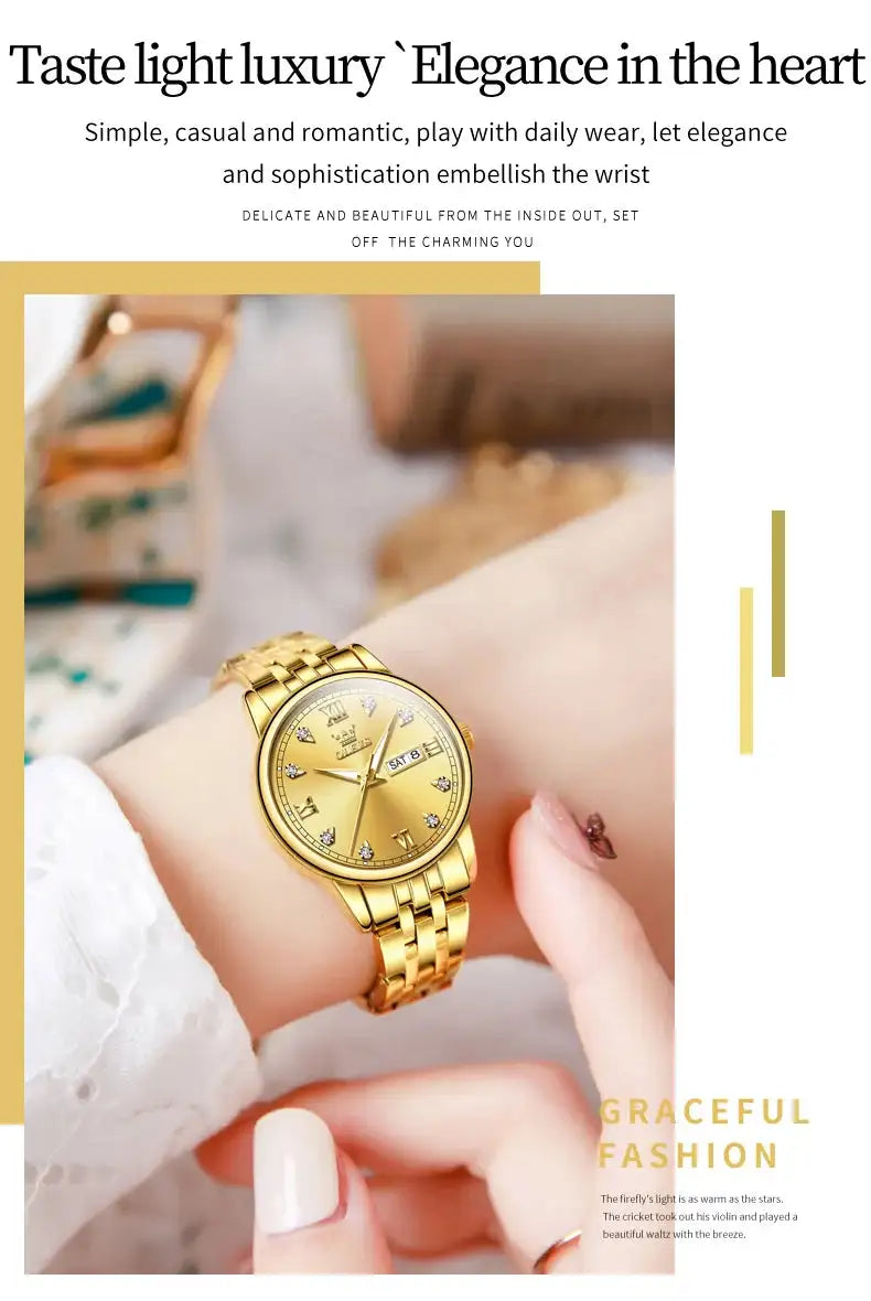 OLEVS Luxury Brand Quartz Watch for Women Stainless Steel Waterproof Ladies Wristwatch Fashion Diamond Dial Women's Watch New In - Lootquake
