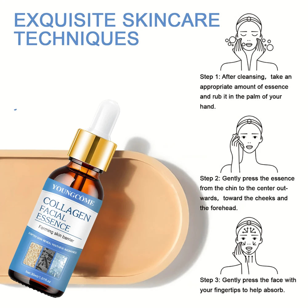 Suero facial de colágeno, hidratante, calmante, nutritivo, reafirmante y lifting, reduce los poros y blanquea la piel.