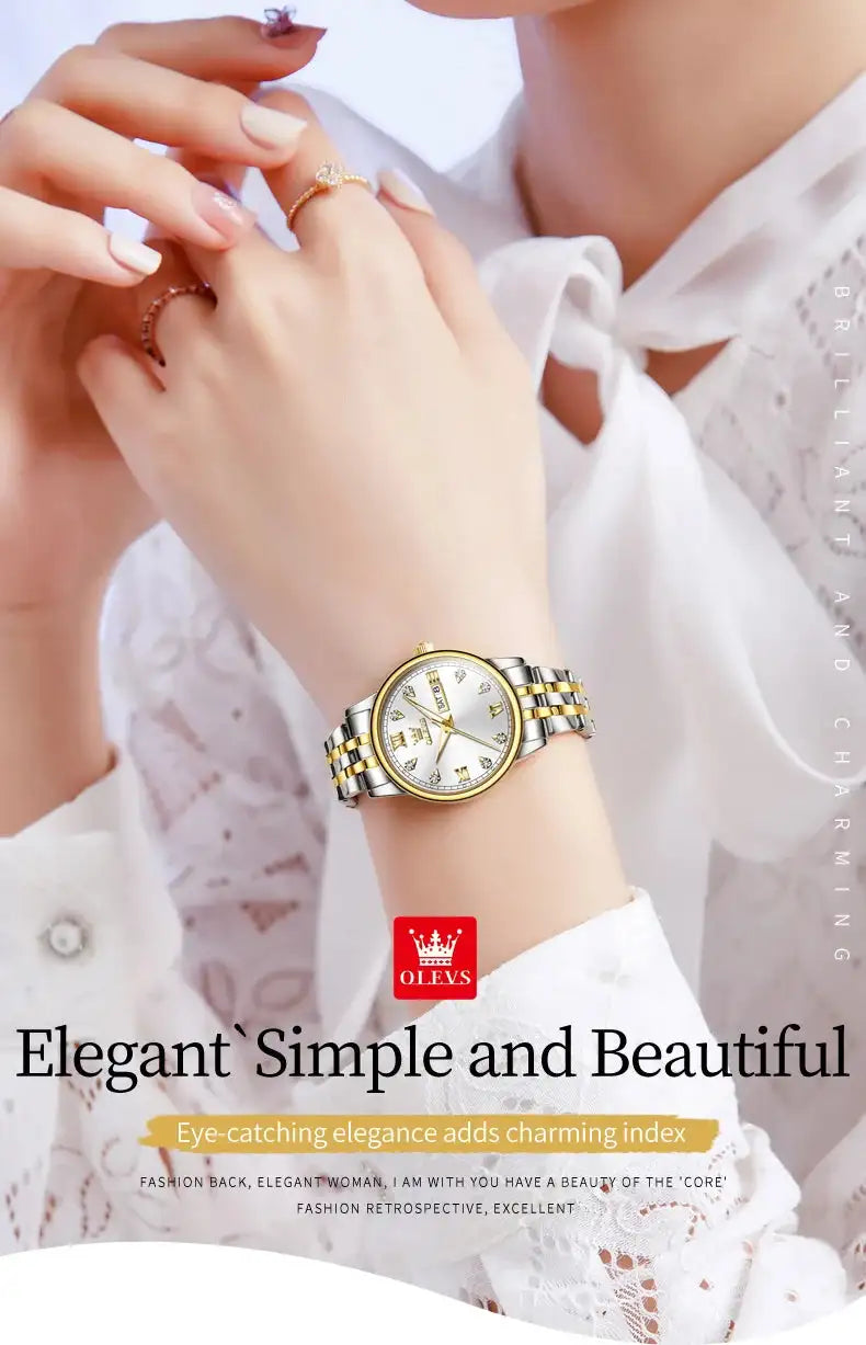 OLEVS Luxury Brand Quartz Watch for Women Stainless Steel Waterproof Ladies Wristwatch Fashion Diamond Dial Women's Watch New In - Lootquake