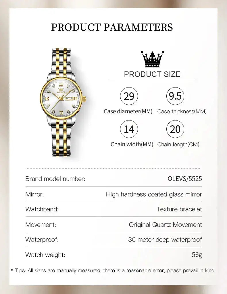 OLEVS Luxury Brand Quartz Watch for Women Stainless Steel Waterproof Ladies Wristwatch Fashion Diamond Dial Women's Watch New In - Lootquake