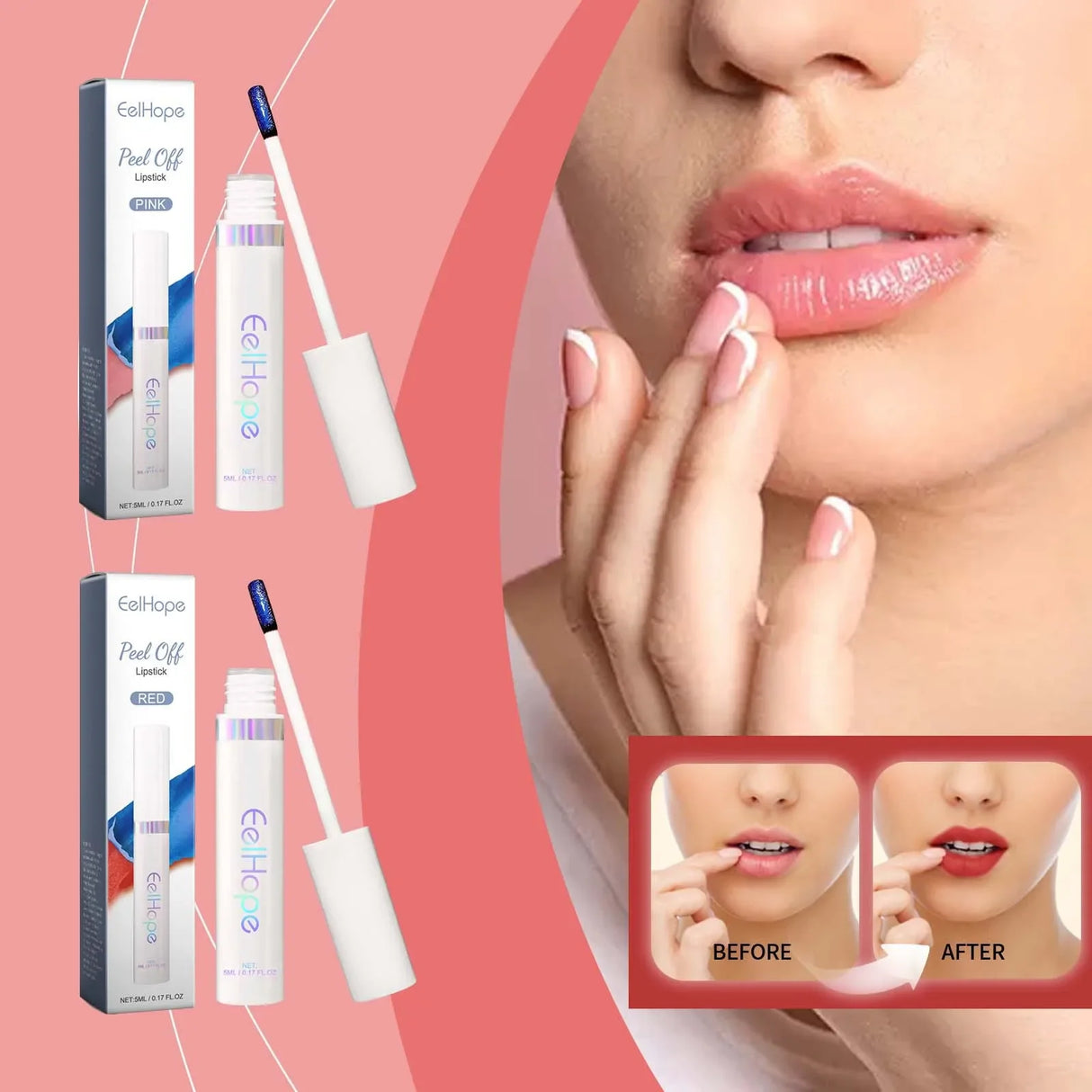 Lápiz labial despegable, hidratante de larga duración, antiadherente, portátil, brillo de labios, resistente al agua, rojo, rosa, maquillaje de labios, cosméticos.