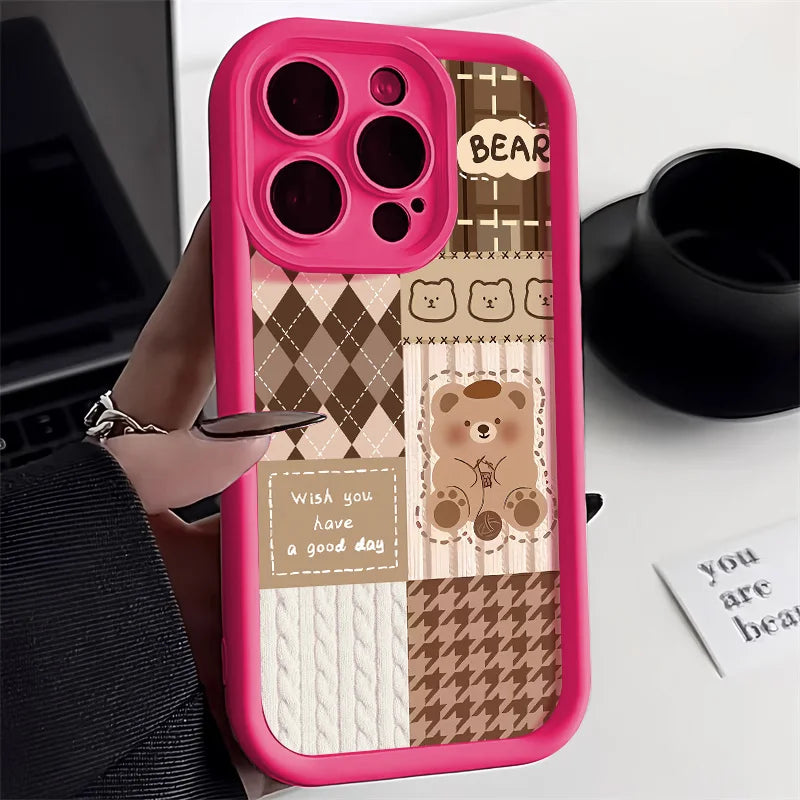 Funda de silicona para teléfono con diseño retro de oso