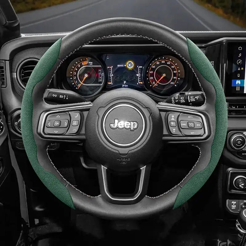Funda de volante de gamuza a presión para Jeep Renegade Compass Wrangler JK JL Grand Cherokee WK2, accesorios WJ Portachiavi