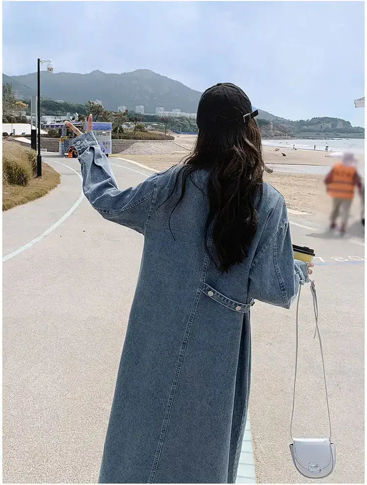 Denim Long Dress 2024 New Fashion Spring Autumn Korean Sweet Cargo LOOSE FIT Full Sleeve Girls Dress All-match - Lootquake