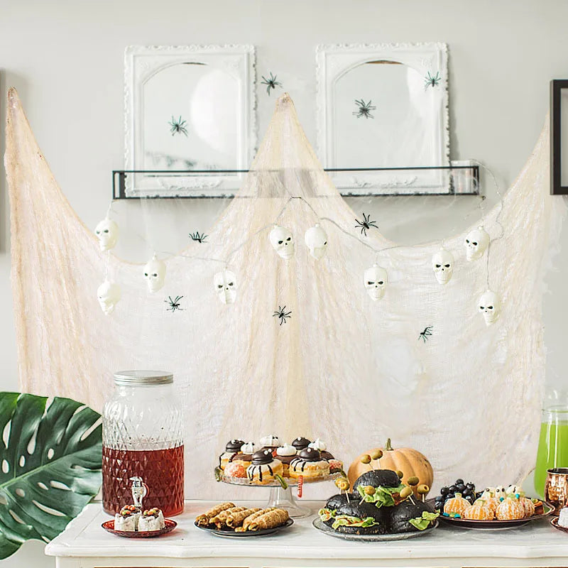 2M/4M Halloween Decorations Black Creepy Gauze Cloth Window Table Door Net Spooky Fancy Dress Party Haunted House Wall DIY Decor