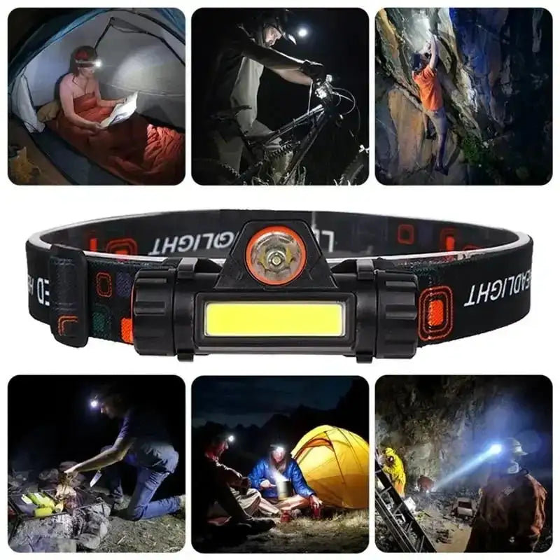 1pcs Rechargeable Fishing LED Headlamp Camping Headlight XPE COB Work Light 2 Lighting Modes With Tail Magnet Detachable - Lootquake