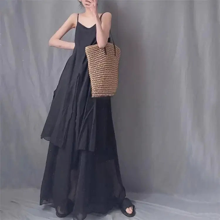 2024 Cotton Linen Women's Summer New Dress Artistic Range Medium Long Dress Sleeveless Tank Irregular Large Flounce - Lootquake