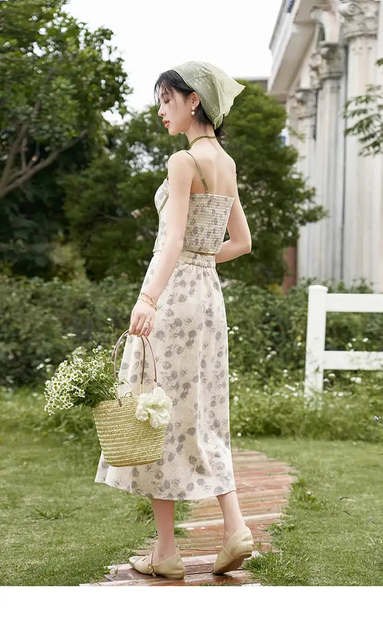 MISHOW Floral Camisole Skirt Separately Summer Adjustable Shoulder Straps Sleeveless Top Back Elastic Waist Skirts MXD14D0026 - Lootquake